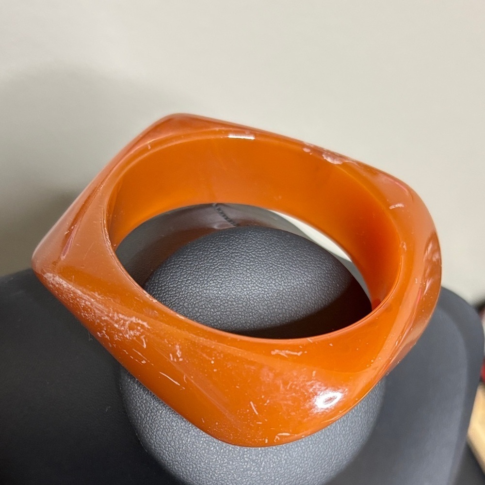Vibrant Orange Geometric Chunky Retro Bangle